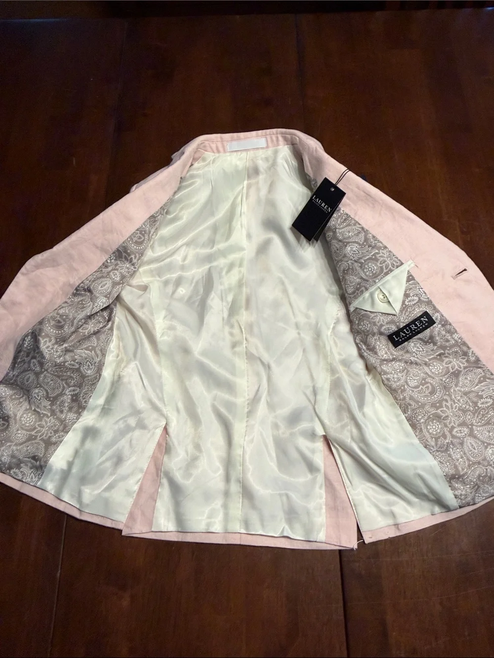 Ralph Lauren Light Pink Linen Sport Coat with Navy Pocket Square